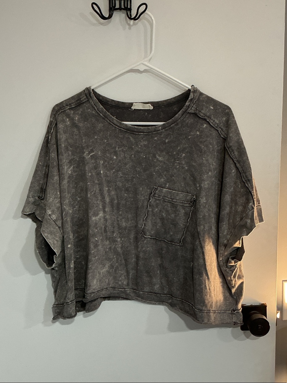 Cropped Washed Gray Pocket Tee - Women's Crop Top